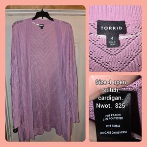 Torrid Lavender Open Stitch Cardigan Sweater